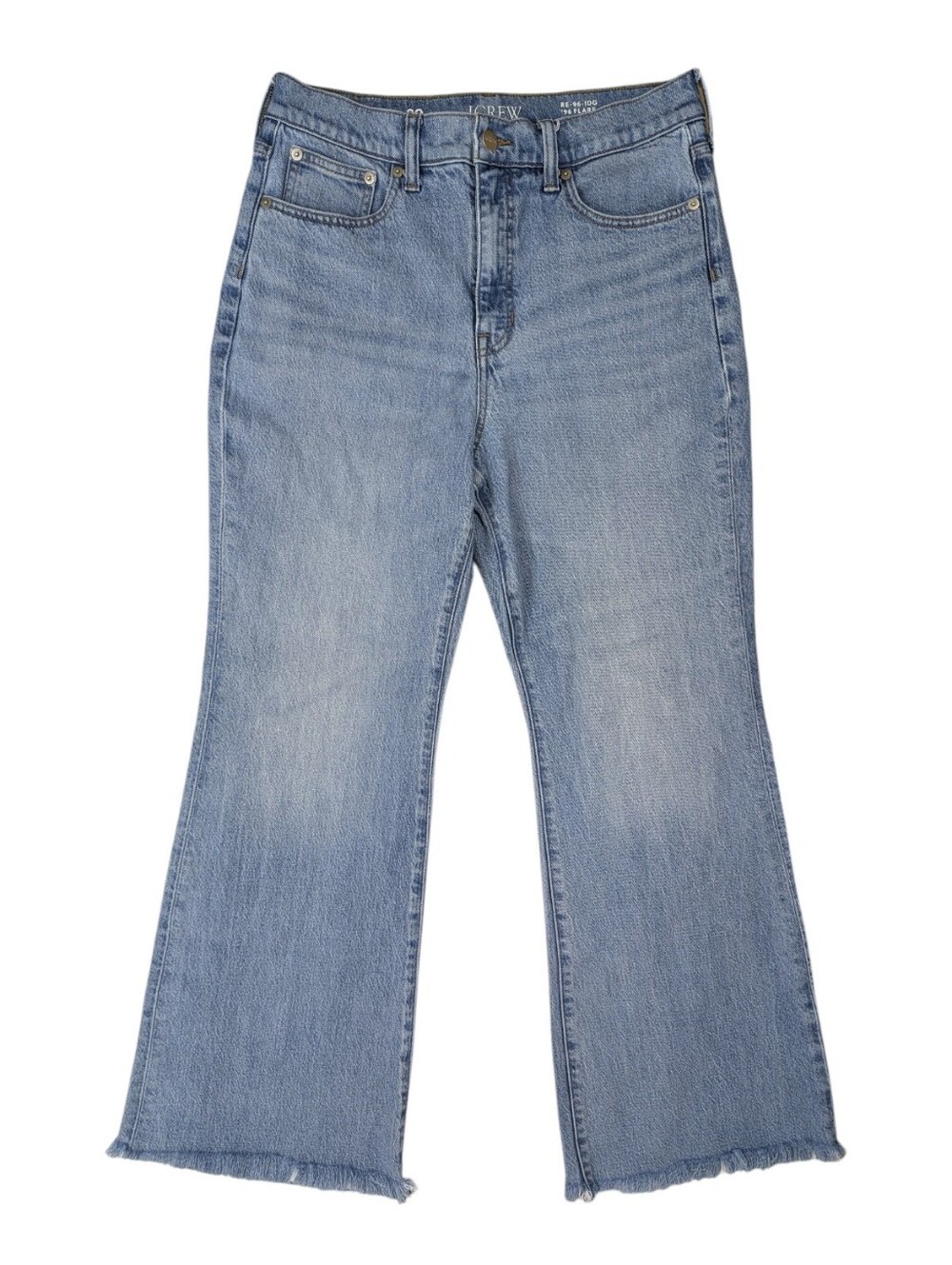 J.Crew 96 Flare Denim Jeans High Waist Medium Wash Blue Raw Hem Size 29
